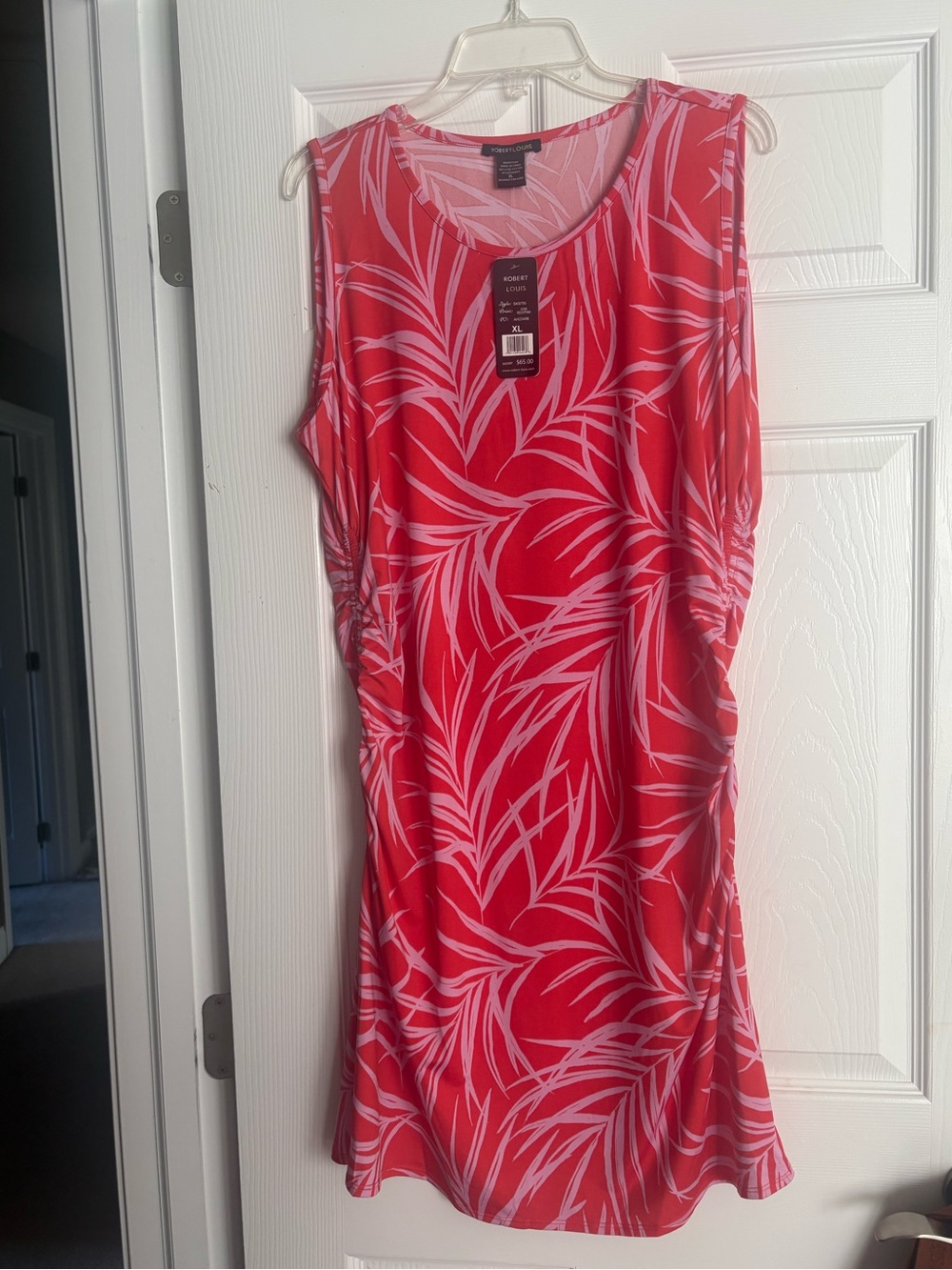 Robert Louis Red/Pink palm/tropical sleeveless dress X-Large NWT